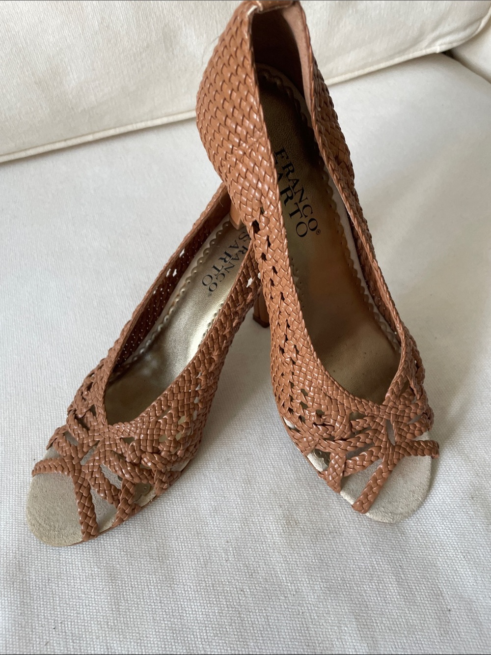 Franco Sarto Woven Open-Toe Pumps - Brown